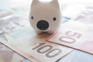 Piggy bank and money