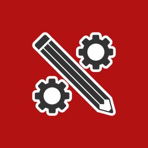 icon showing a pencil between two gears to represent engineering in-house editing