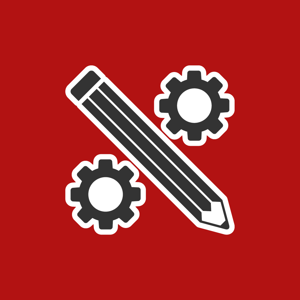 icon showing a pencil between two gears to represent engineering in-house editing