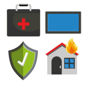 Insurance icons for business, cyber, health and home