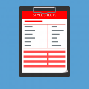 A clipboard holds a sheet of paper that has “Style Sheets” written across the top.