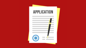 A pen lies on top of a form, and across the top of the form is the word, "Application."