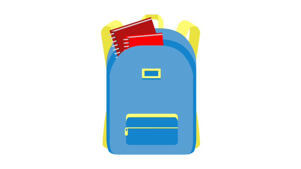 Alt: Illustration of a backpack with the zipper open, revealing two notebooks.