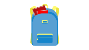 Alt: Illustration of a backpack with the zipper open, revealing two notebooks.