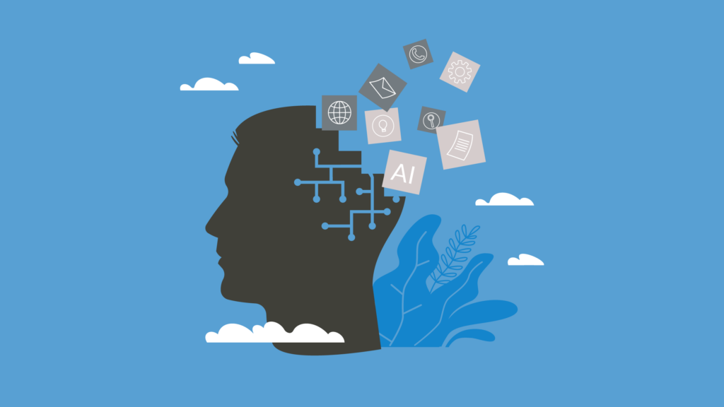 Human head silhouette with knowledge and information symbols showing the thinking process. (Copyright: yummybuum © 123RF.com)