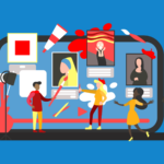 People admiring wall paintings. One holds a paintbrush, another holds a pencil. Container of brushes is off to one side, and a tube of paint is shown. (Copyright: artinspiring © 123RF.com)