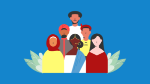 Diverse group of six people standing together, representing different cultures and backgrounds. (Copyright: r4yhan © 123RF.com)