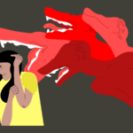 A person covers their head in terror as monsters flow toward them from a computer screen. (Copyright: goodstudio © 123RF.com)