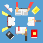 Four open books in a circle, with four people’s hands holding the books and pointing to relevant passages on the pages. (Copyright: onyxprj © 123RF.com)