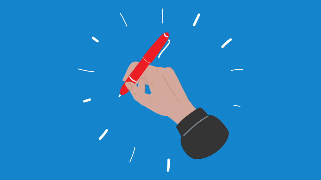 A hand holding a pen poised to write. (Copyright: cosmaa © 123RF.com)